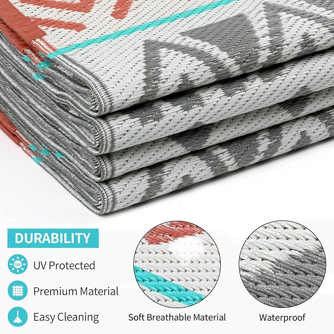 Outdoor Rugs Patio Camping Waterproof - 9x12 Plastic Straw Patio Rug Portable for Campers, Outside RVs Mat, Outdoor Area Carpet for Patios Clearance, Backyard Porch, Balcony, Picnic