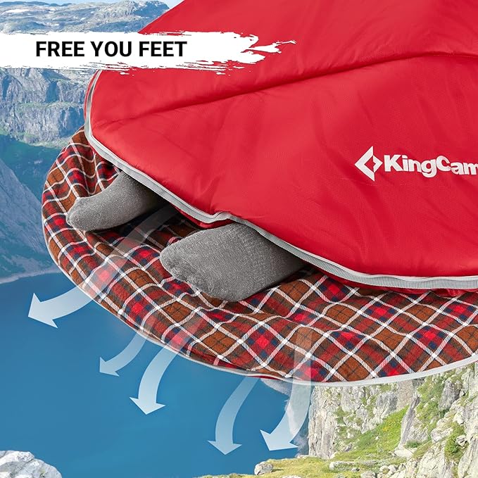 KingCamp Sleeping Bag for Adults, Cold Weather & Warm Extra Wide Big & Tall XL Portable Waterproof Flannel Sleeping Bags, Essentials Gear Accessories for Camping Backpacking Hiking Indoor & Outdoor