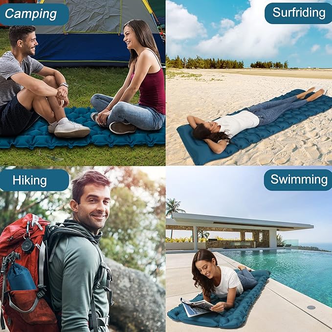 covacure Sleeping Pad for Camping - Ultralight Self-Inflating Camping Pad Mat with Built-in Foot Pump, Durable & Waterproof Camping Air Mattress for Hiking