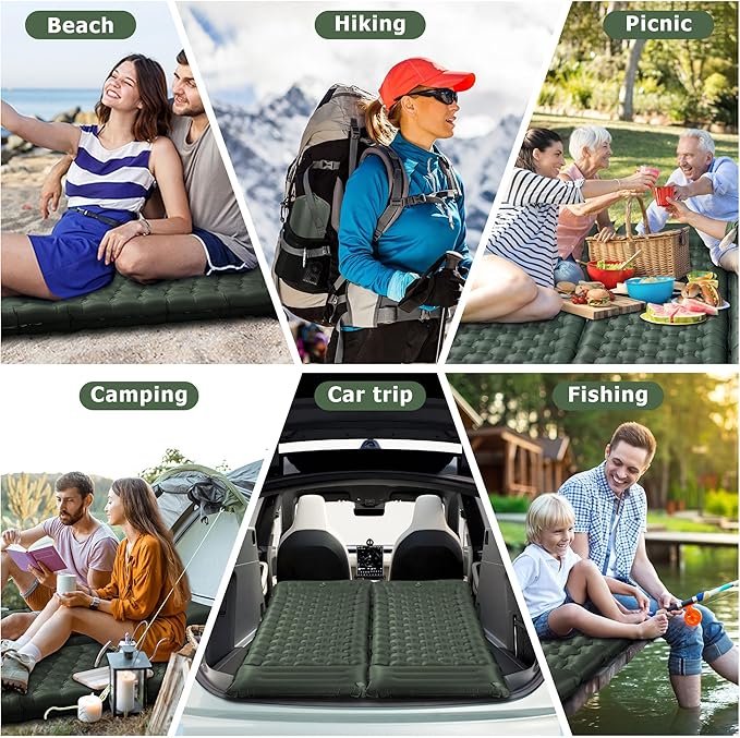 Sleeping Pad for Camping, Ultralight 4.7" Extra-Thick Inflatable Camping Mat with Pillow Built-in Foot Pump, Compact Lightweight Air Mattress for Backpacking Hiking Car travel Tent, Military Green