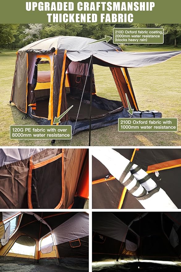 Camping Tents, 4-8 Person Stand Up Tent, Straight-Wall Design,with Full-Coverage PU-Coated All-Around Tents for Camping, Hiking, Picnic, Bivy