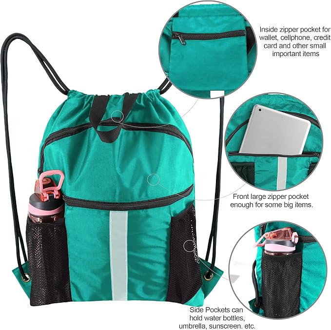 BeeGreen Drawstring Backpack Bag with Shoe Compartment, X-Large Black Gym Sports String Cinch Backpack