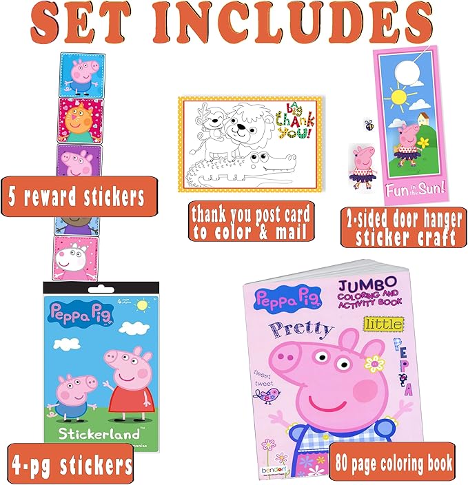 Coloring and Activity Set - Bundle Includes Peppa Pig Coloring Book, Peppa Pig Stickers, and 2-Sided Door Hanger (Peppa Coloring Book & Stickers)