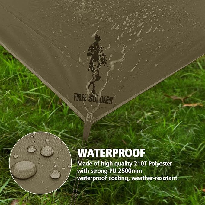 FREE SOLDIER Camping Tarp Waterproof Portable Multifunctional Outdoor Traveling Awning Backpacking Shelter Rain Tarp (Olive-Green 10×10.5ft)
