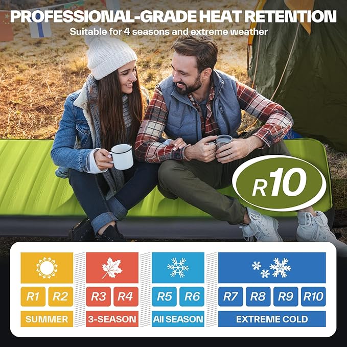 Sportneer Self Inflating Sleeping Pad, 4" Ultra-Thick Elasticity Foam Camping Mat with 10 R Value, 4-Season Insulated Durable Camping Pad Air Mattress for Car Travel Tent Home, 78" x 30"