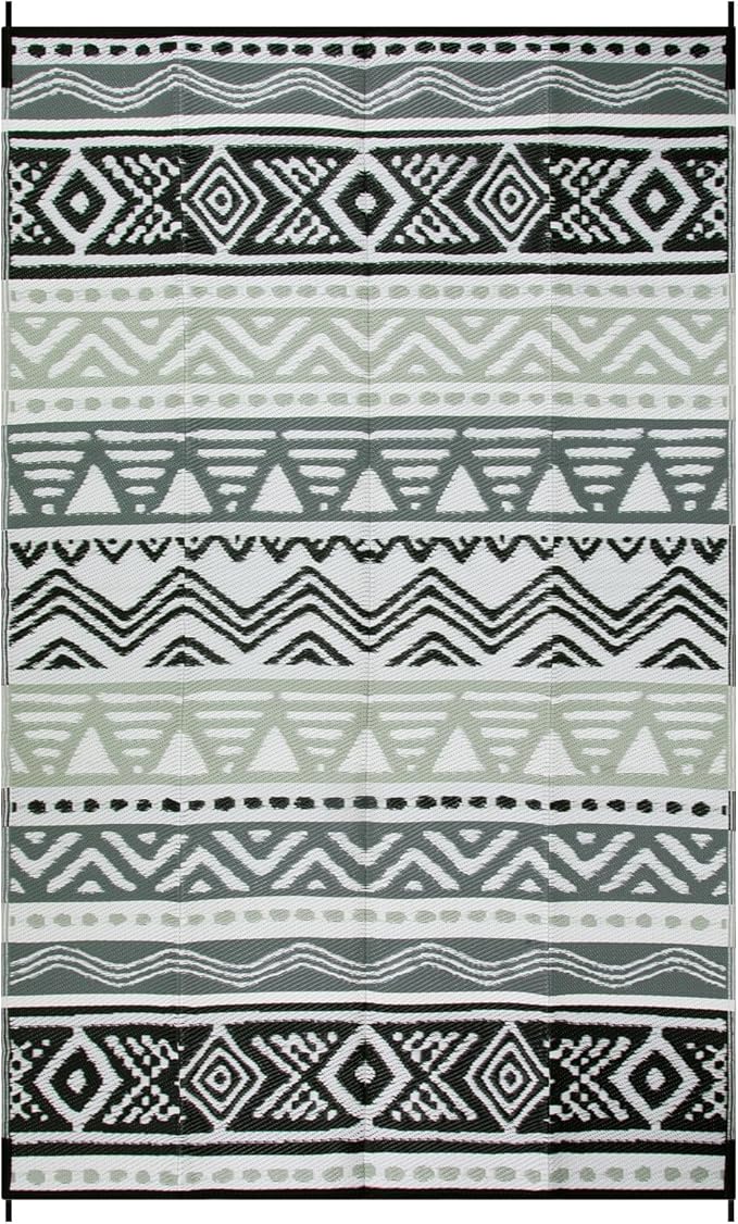 Lahome Outdoor Rug Waterproof, 5x8ft Reversible Outdoor Plastic Straw Rug for Camping, RV Patio Rugs Outside Carpet for Porch Deck Backyard Balcony Picnic(Grey/Black,5'x 8')