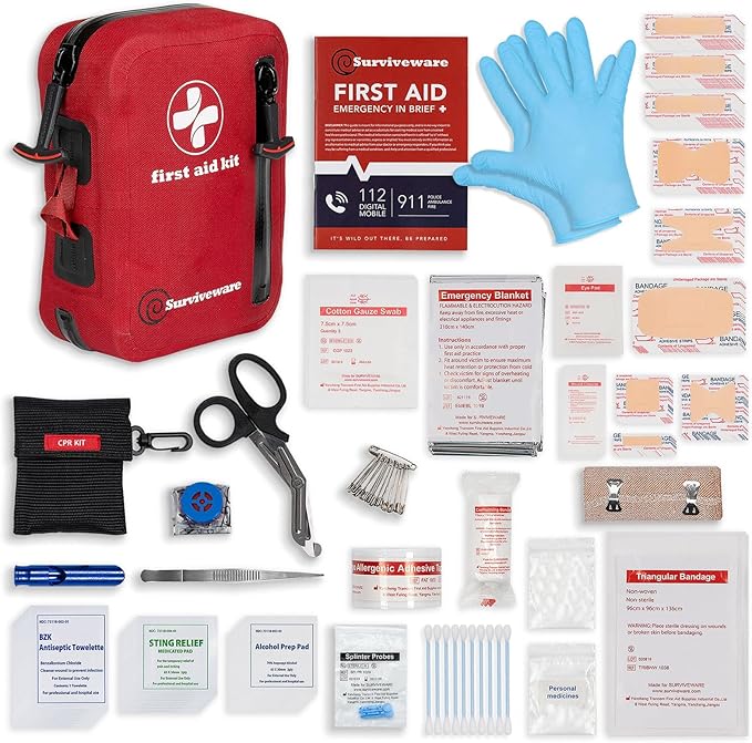 Surviveware Waterproof Premium Survival First Aid Kit - Survival Emergency Preparedness for Travel Camping Gear, Survival Kit and Outdoor Emergencies - HSA & FSA Eligible Survival Kit