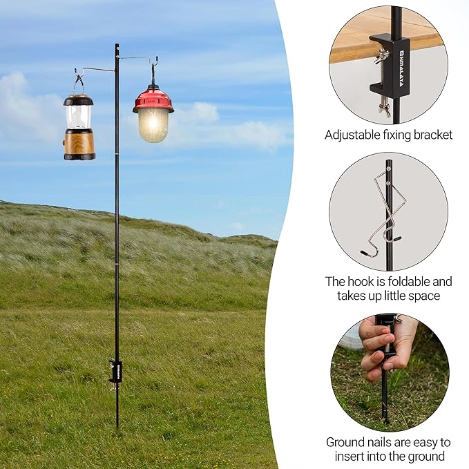 Camping Folding Lamp Pole, Lightweight Collapsible Aluminum Lantern Stand, Outdoor Portable Lamp Post Hanging Light Holder Stick for Picnic Hiking Fishing BBQ (Lantern Stand)