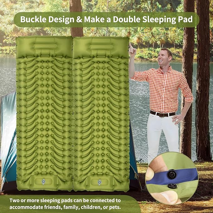 MEETSUN Self Inflating Sleeping Pad,50D Poly Pongee Fabric,Wear-Resistant,Camping Mattress Pad with Pillow,Built-in Foot Pump,4.5" Thick Lightweight Sleeping Mat for Floor,Camping,Backpacking,Tent.
