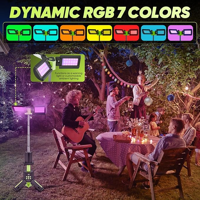 Telescopic Camping Lights with Stand, 5000LM Rechargeable LED Flashlight, 9 Color Modes, Collapsible Tent Lantern with Reflective Strips, Magnetic Base for Power Outages, Camping & Emergency