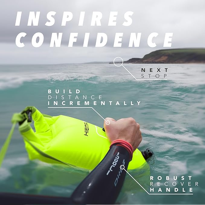 Swim Buoy for Open Water with Dry Bag 15L - Fully Waterproof Swim Bubble - Be Safe with Higher Visibility, Toughened Nylon and Rest Handle Swimming Buoy - Open Water Buoy for All Season Swimmers