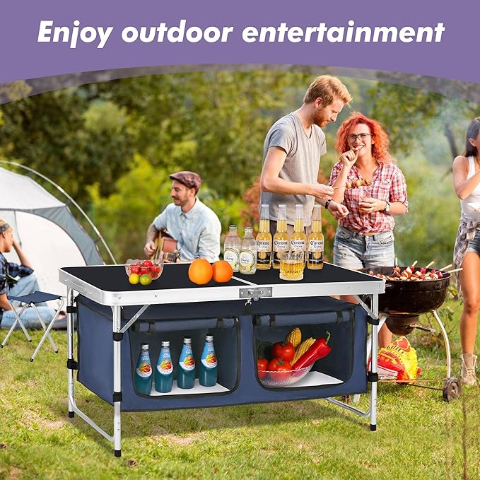 Camping Folding Aluminum Table with Adjustable Legs for Outdoor Travel Beach, Backyards, BBQ, Party and Picnic Foldable Table