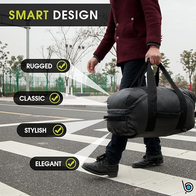 bago Waterproof Duffel Bag Backpack For Men & Women - 3 Way Duffel Backpack for Travel Camping Gear & Sports - Heavy Duty Travel Duffle Bag Backpack With Straps - Travel Backpack for Men (Black)