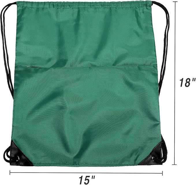 BuyAgain Drawstring Backpack Sports Water Resistant String Bag Sport Gym Sackpack for Women Men Large with Zipper (Hunter Green)