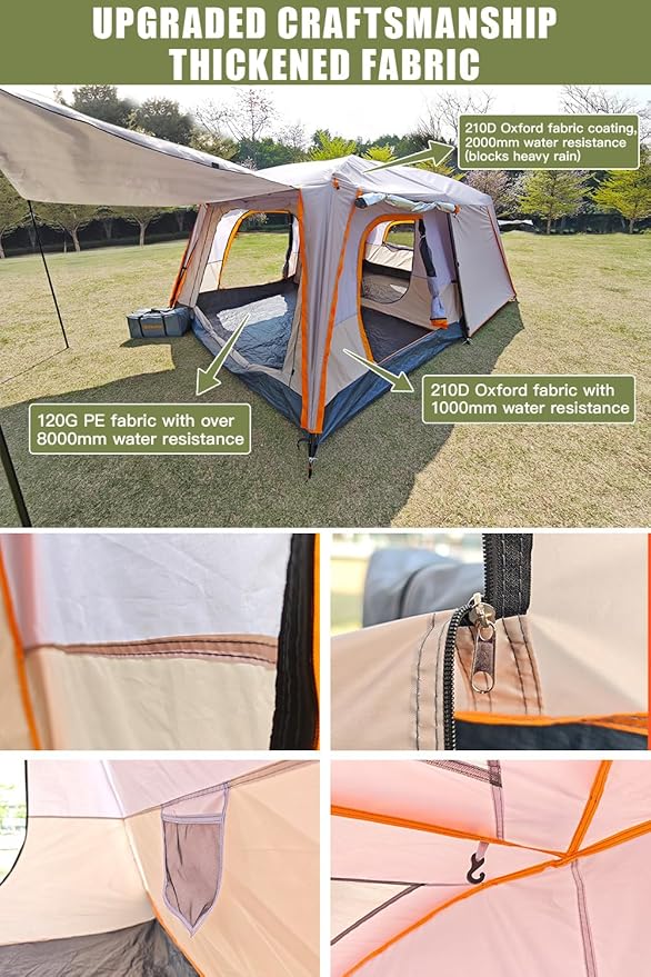 Camping Tents, 4-8 Person Stand Up Tent, Straight-Wall Design,with Full-Coverage PU-Coated All-Around Tents for Camping, Hiking, Picnic, Bivy