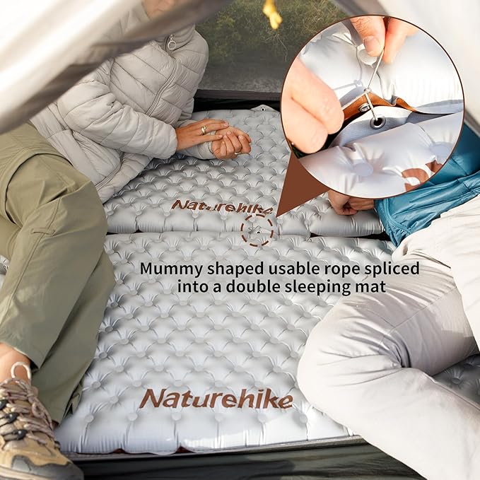 Naturehike Ultralight Insulated Sleeping Pad with R5.8, 3.2in Thickened Patchworkable Inflatable Double Sleeping Mat for Camping, Hiking, Climbing with Inflatable Bag (Silver-Mummy)
