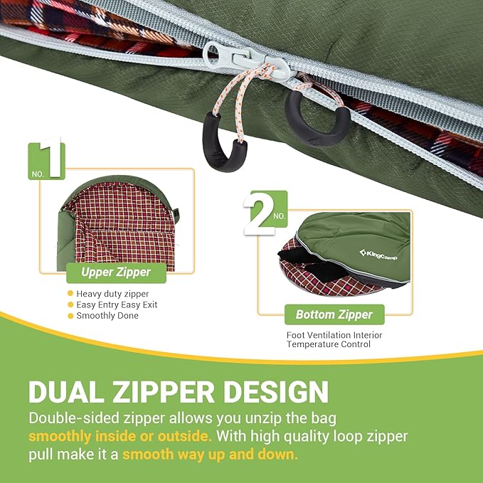 KingCamp Sleeping Bag for Adults, Cold Weather & Warm Extra Wide Big & Tall XL Portable Waterproof Flannel Sleeping Bags, Essentials Gear Accessories for Camping Backpacking Hiking Indoor & Outdoor