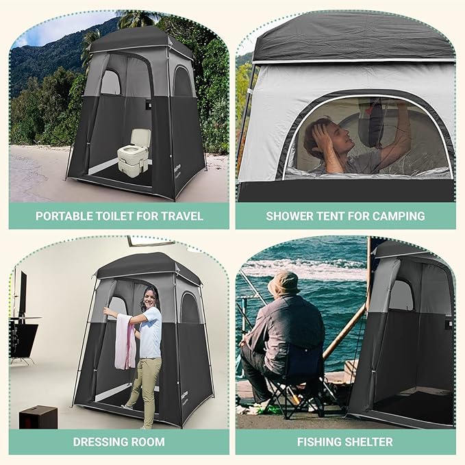 KingCamp Shower Tent, Large Portable 1/2 Room Dressing, Toilet and Changing Tents with Shower Bag & Floor for Camping & Travel