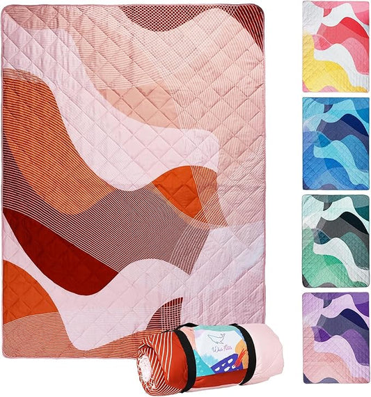 Whale Flotilla Extra Large Waterproof Picnic Blankets 60"x80", Foldable Lightweight Outdoor Blanket for Camping, Hiking, Traveling, Soft Portable Easy to Clean Picnic Mat for Beach Grass Park, Brown