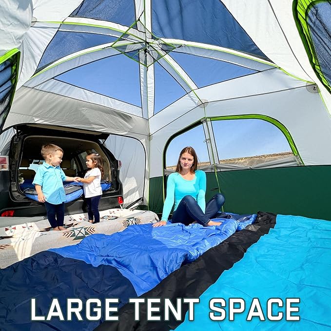 SUV Tents for Camping 6 Person Waterproof, Car Family Camping Tent with Tailgate Attachment for SUV, Jeep, Truck with Cap, Easy Setup Large Tent for Outdoor Camping