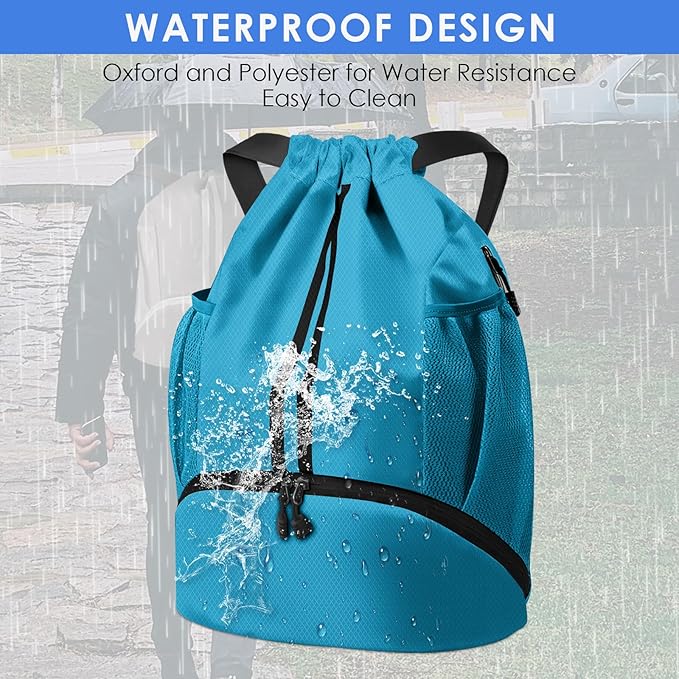 BROTOU Soccer Bags, Football Backpack, Volleyball Bag, Drawstring Soccer Backpack with Ball and Shoe Compartment