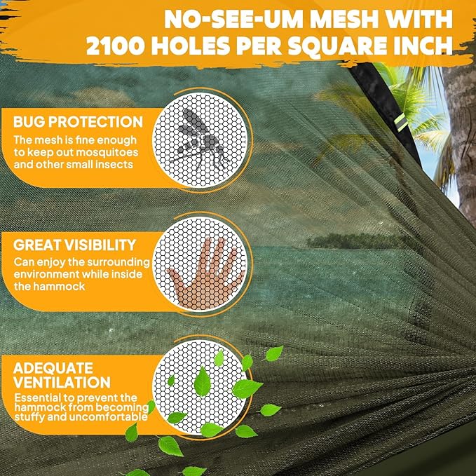 Chihee Ultra-Light Travel Camping Hammock Pop-up Net Hammock 660lbs Load Capacity,Breathable,Quick-Drying Parachute Nylon 2 Premium Carabiners,2 Tree Slings Included for Outdoor Backpacking Hiking