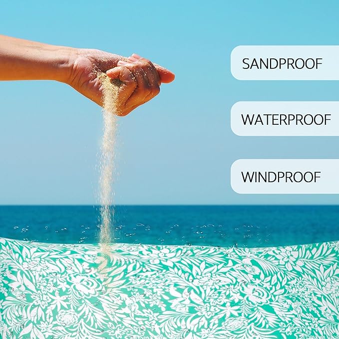 Beach Blanket, Waterproof Sandproof Beach Mat with 4 Stakes & 4 Pockets, 78''×86'' Large Compact Lightweight Sand Free Outdoor Essentials for Beach, Picnic, Travel, Camping