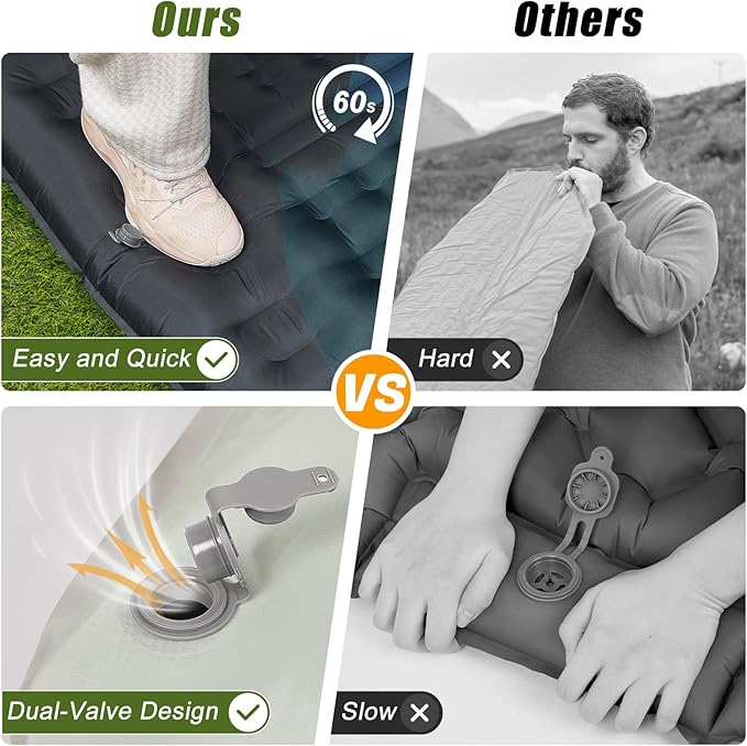 Camping Sleeping Pad Extra Thick 5 Inch Inflatable Camping Pad with Pillow Sleeping Mat Built-in Foot Pump Portable Lightweight Camping Air Mattress for Backpacking Hiking Tent