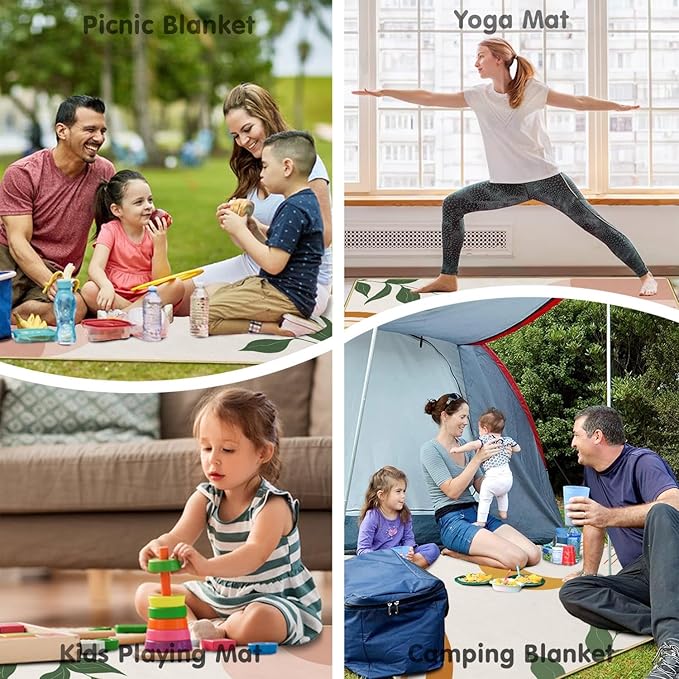 Extra Large Picnic Blankets Waterproof Foldable (60"x 80") Boho Beach Blanket Waterproof Sandproof,3-Layer Thicking Mat Outdoor Packable Camping Blanket