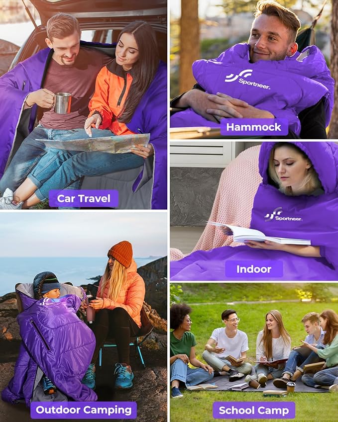 Sportneer Sleeping Bag - Wearable for Adults & Kids with Arm Zipper Holes in Cold & Warm Weather, Waterproof Portable Sleeping Bag for Camping, Hiking, Backpacking, Outdoor Travel
