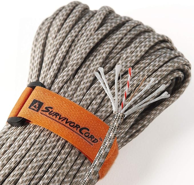 TITAN Survival Patented Paracord 550 - 25ft, 100ft, 500ft & Color Options - 620LB Strength Survival Paracord Military Spec with 3 Strands - Heavy Duty Hank Cord for Camping & Outdoors with Firestarter