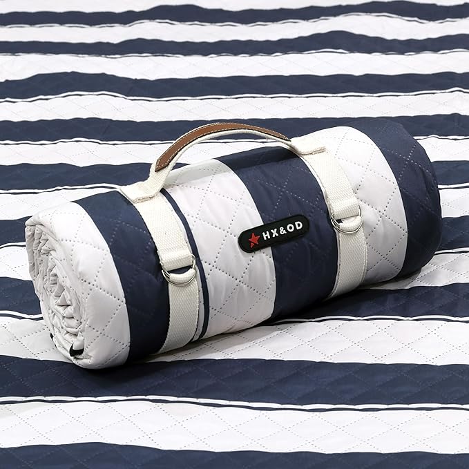 HX&OD Outdoor Picnic Blanket Extra Large, 80”x60” Waterproof Picnic Mat Foldable Camping Blanket Portable with Carry Strap for Beach Mat (Bule)