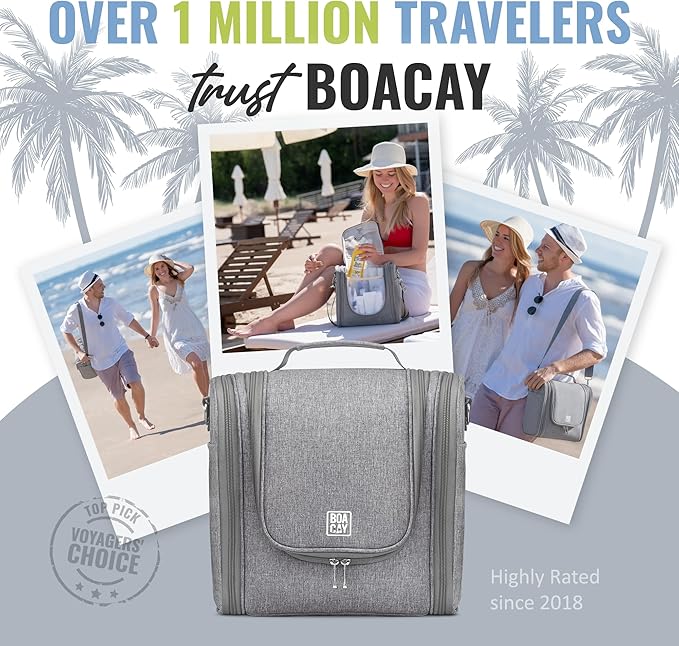 BOACAY Extra Large Hanging Travel Toiletry Bag for Women and Men, Makeup Bag, Bathroom & Shower Organizer Kit for Accessories, Cosmetics, Essentials