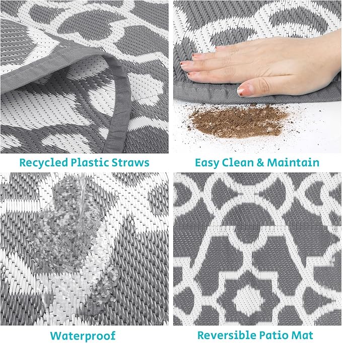 HEBE Outdoor Rug 8ft for Patios Waterproof Clearance Reversible Patio Mat Plastic Straw Rug RV Camping Mat Outside Area Rug Carpet for Camping RV,Porch,Deck,Balcony,Camper,Backyard