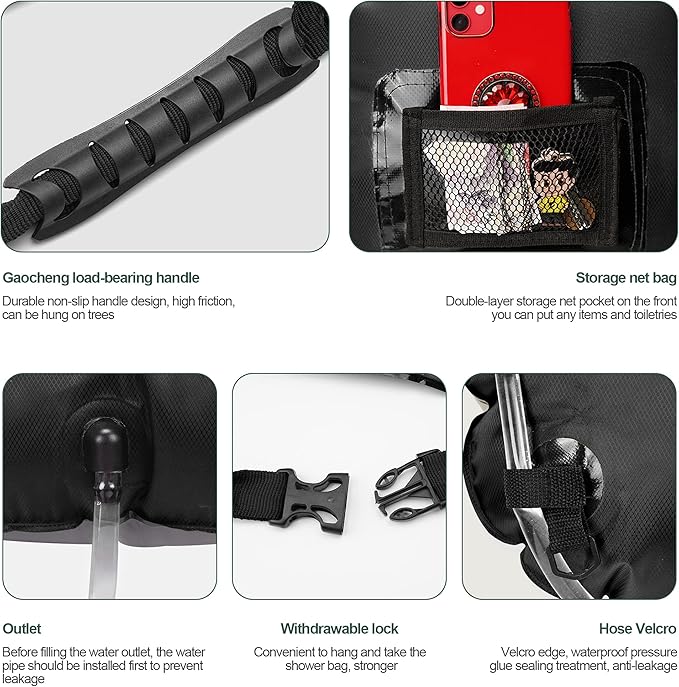 Solar Shower Bag, Solar Heating Camping Shower Bag, 5Gal(20L) Portable Camping Shower Bag, with Removable Hose and On-Off Switchable Shower Head, for Outdoor Traveling/Climbing/Hiking/Beach/Swimming