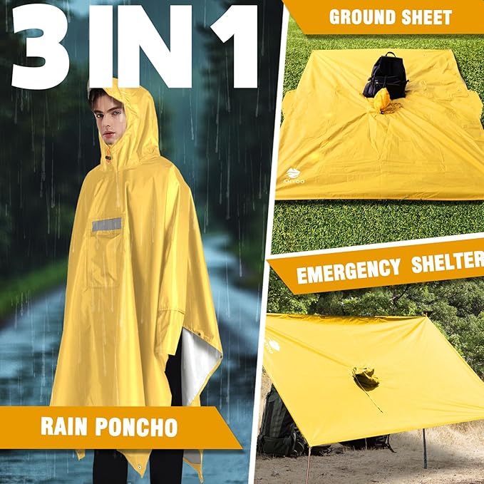 ANYOO Hooded Rain Poncho for Adults Waterproof Lightweight Rain Coat for Men Women Reusable Rain Jacket for Emergency Outdoor