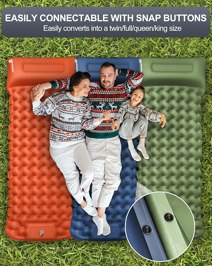 Inflatable Camping Sleeping Pad with Pillow & Foot Pump, 3"x79"x26" Single Camping Air Mattress, Compact Roll-Up, Quick-Dry & Durable Sleeping Mat for Backpacking, Hiking, Tent, Travel – Orange