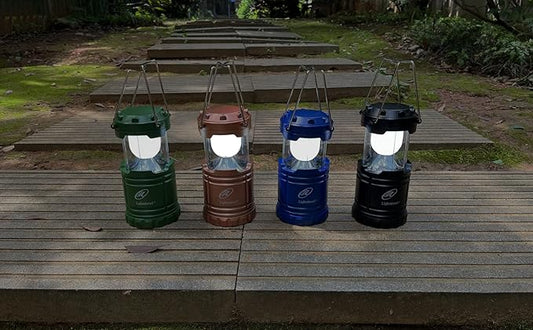 Lightahead Portable Outdoor LED Camping Lantern, Set of 4 Colors Black,Blue,Brown,Green, Collapsible. Great for Emergency, Tent Light, Backpacking (Without Battery)