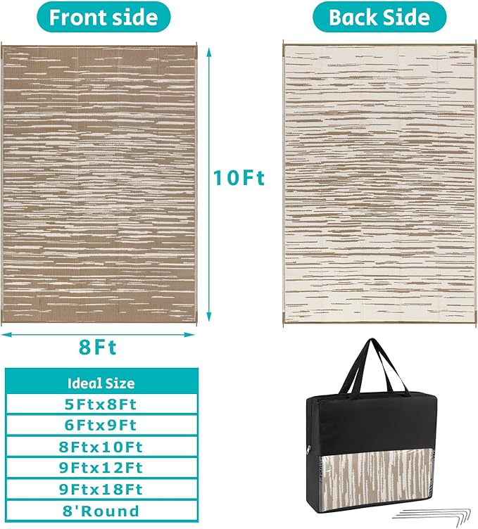 HEBE Outdoor Rug 8'x10' for Patios Clearance Waterproof Patio Mat Plastic Straw Rug Reversible RV Camping Tent Rug Outside Indoor Outdoor Area Rugs for RV,Deck,Beach,Balcony,Camper