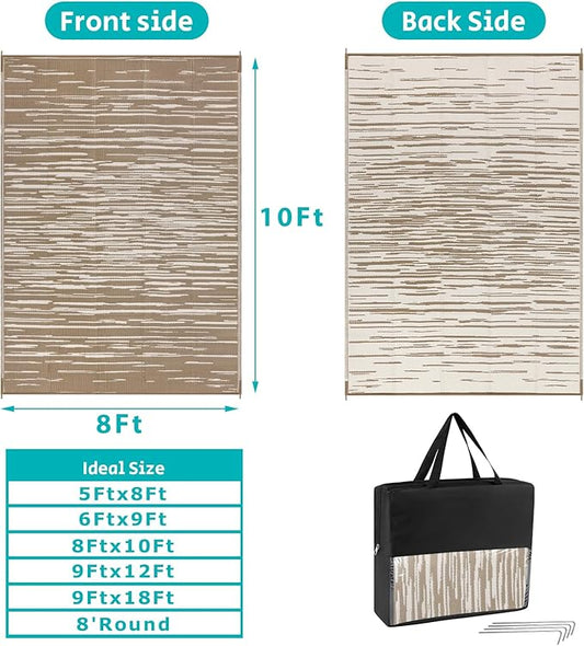 HEBE Outdoor Rug 8'x10' for Patios Clearance Waterproof Patio Mat Plastic Straw Rug Reversible RV Camping Tent Rug Outside Indoor Outdoor Area Rugs for RV,Deck,Beach,Balcony,Camper