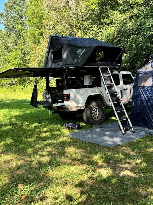 FoundGo Awning Carpet HDPE Camping Outdoor Rug with Eyelets,Nails,Broom,for RV,Patio,Backyard,Picnic,Beach,Trailer 9'*12' (2.74 * 3.66m) -Blue Grey