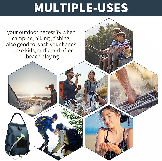 Solar Shower Bag, Solar Heating Camping Shower Bag, 5Gal(20L) Portable Camping Shower Bag, with Removable Hose and On-Off Switchable Shower Head, for Outdoor Traveling/Climbing/Hiking/Beach/Swimming