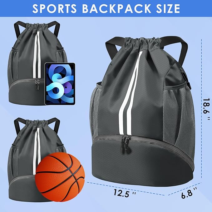 BROTOU Soccer Bags, Football Backpack, Volleyball Bag, Drawstring Soccer Backpack with Ball and Shoe Compartment