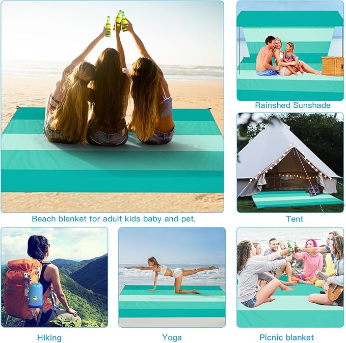 BYDOLL Beach Blanket 78''X81'' 4-7 Adults Oversized Lightweight Waterproof Sandproof Blanket for Beach Large Picnic Mat Travel Camping