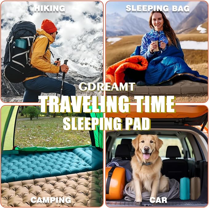 Inflatable Camping Sleeping Pad with Pillow, Extra Thick 4 Inch Sleeping Mat with Built-in Pump, Compact & Ultralight Camping Air Mattress for Backpacking Hiking Tent Traveling