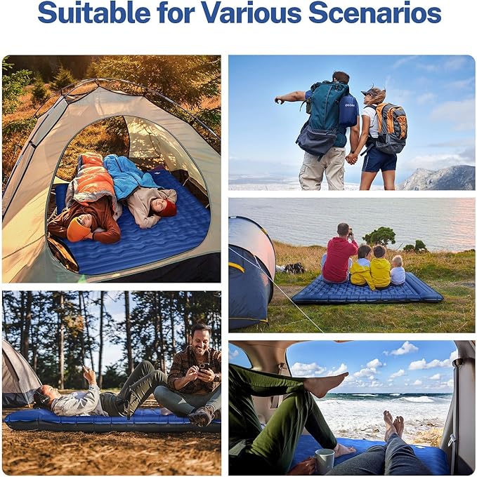 OGERY Sleeping Pad for Camping, 6" Extra-Thick Reinforced Camping Sleeping Pad with Pillows & Built-in Foot Pump, Ultralight Self Inflating Air Mattress Mat for Tent Hiking Essentials Gear