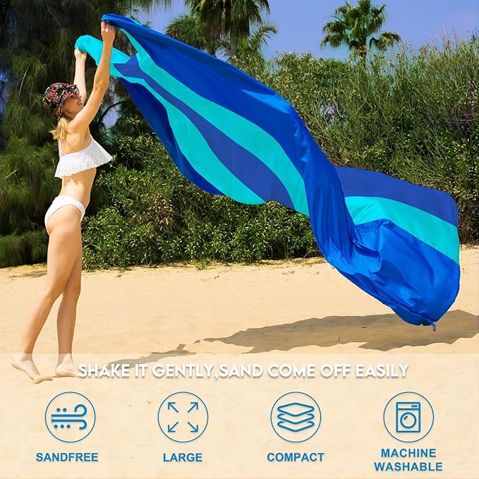 BYDOLL Nylon Beach Blanket Waterproof Sandproof 78''x110'' Suits 1-7 Adults Oversized Sand Free Extra Large Blanket Lightweight Soft Picnic Mat for Beach Essentials