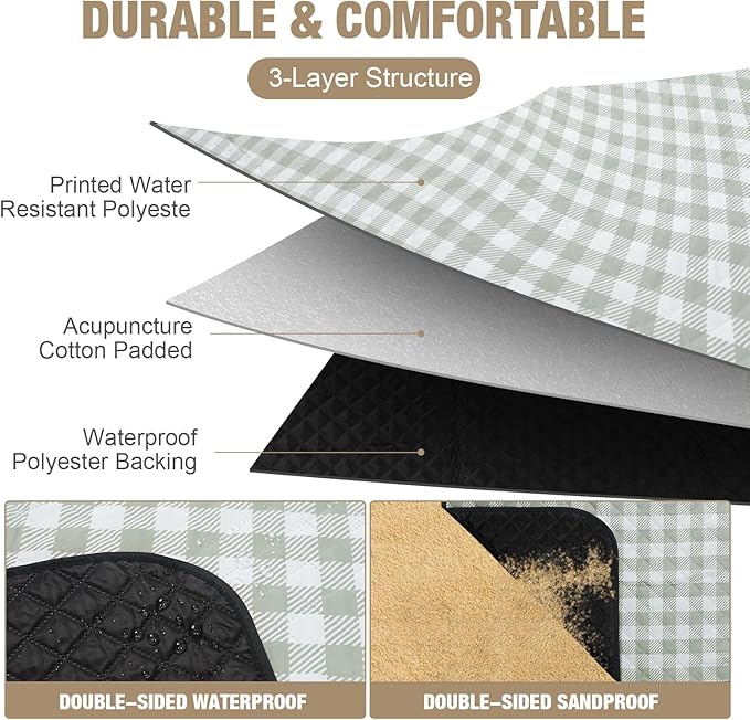 Picnic Blankets Outdoor Extra Large - 80"x80" Portable Waterproof Picnic Blanket, Machine Washable 3-Layer Foldable Park Mat with Sandproof Backing for Grass, Hiking, Travel, Concerts, Indoor (Green)