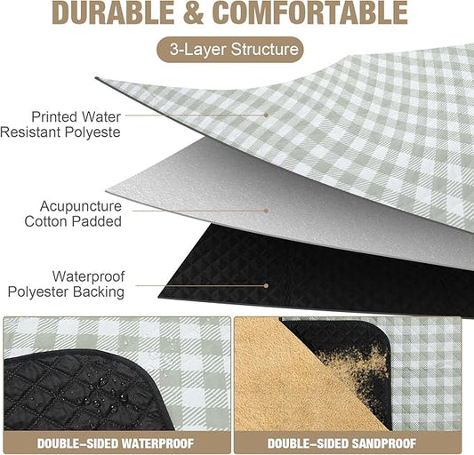Picnic Blankets Outdoor Extra Large - 80"x80" Portable Waterproof Picnic Blanket, Machine Washable 3-Layer Foldable Park Mat with Sandproof Backing for Grass, Hiking, Travel, Concerts, Indoor (Green)