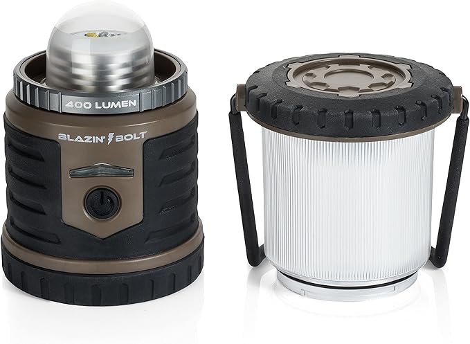 Blazin Bolt Rugged USB Rechargeable Lantern | 400 Lumen | 400 Hours of Light | 6000mAh Power Bank | 6 Modes | Camping, Emergency, Power Outage, Storm, Blizzard, Hurricane Survival